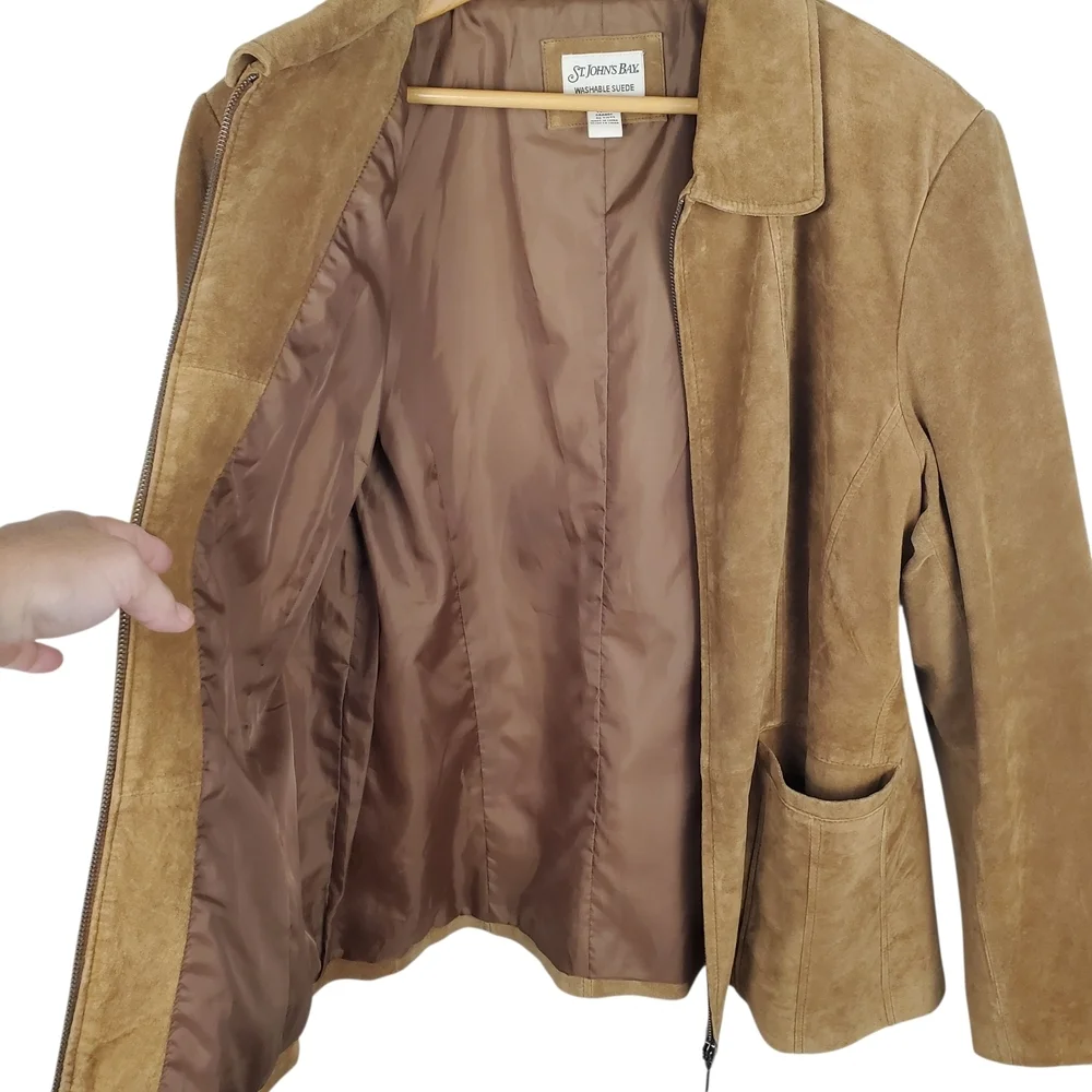 St. John's Bay Tan Suede Leather Jacket. Machine Washable. XL - Picture 6 of 11